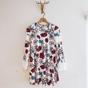 Asos Women's White/Red Floral Long Sleeve Mesh Mini Dress Size 2 NWT